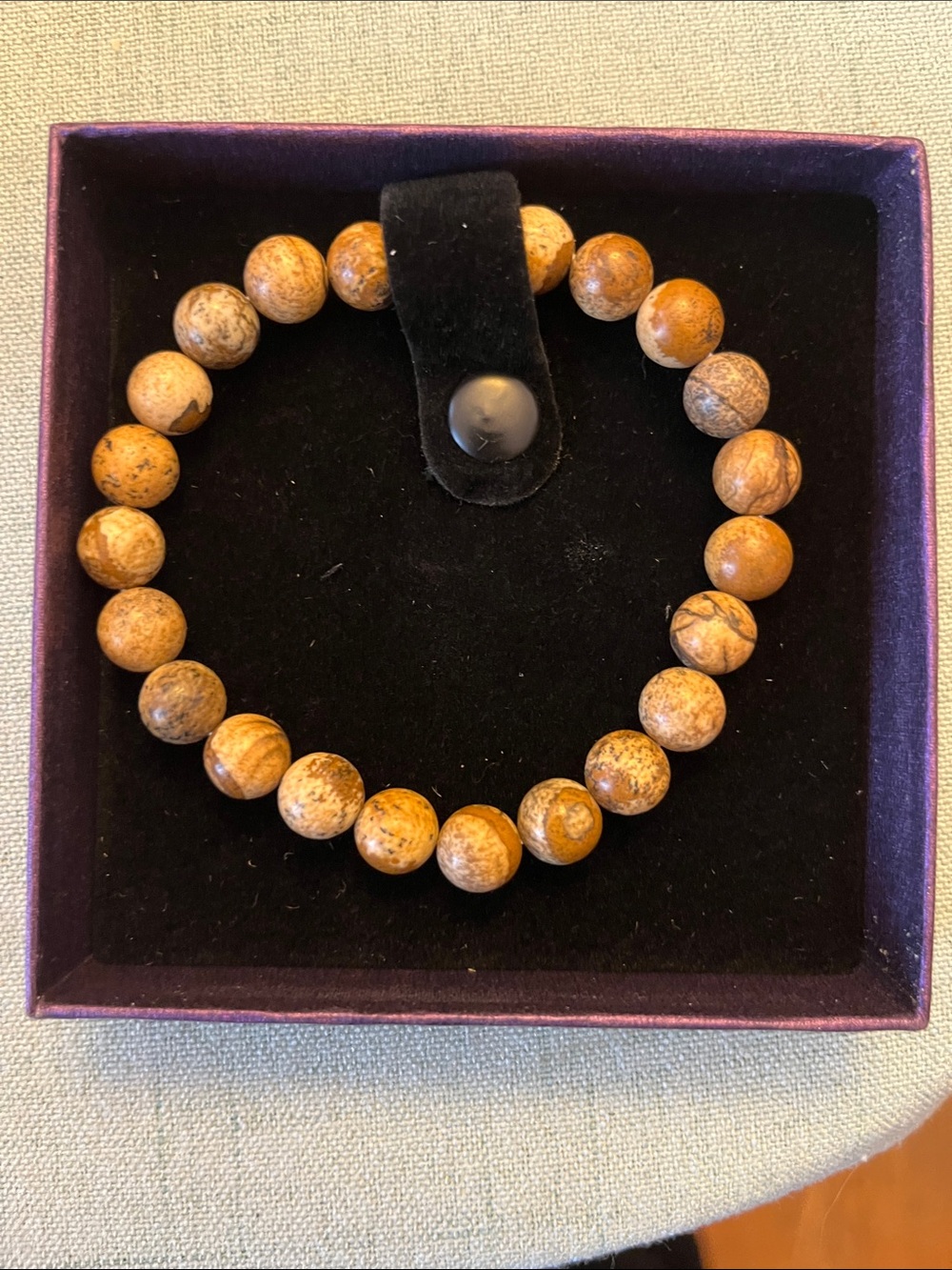 Natural Picture Jasper Beaded Stretch Bracelet - Brown